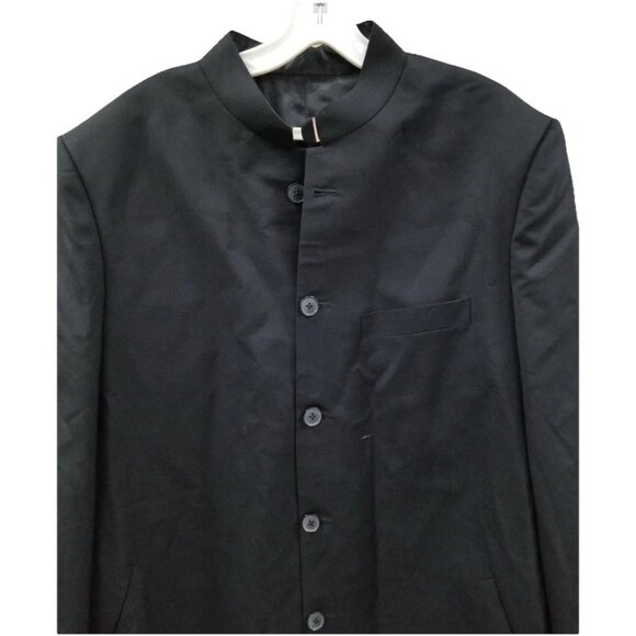 La Mode Vtg Black Mandarin Collar Button Down Gothic Cosplay Jacket w Pockets - Picture 3 of 6